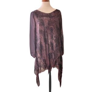 Saks Fifth Avenue Tunic Top Sheer Purple Layered  Shark Bite Hem Italy Small